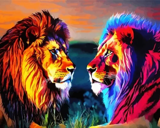 Colorful Lions Diamond Painting