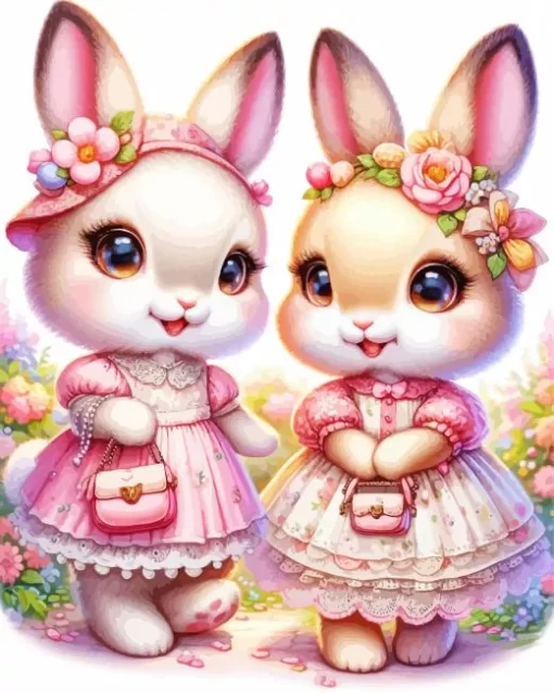 Cute Blonde Bunnies Diamond Painting