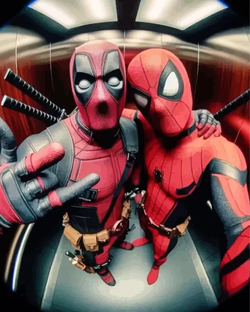 Deadpool And Spider Man Selfie Diamond With Numbers