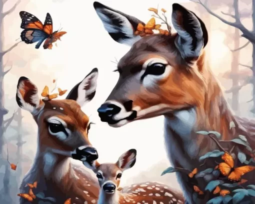 Deer With Butterflies Diamond Painting