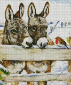 Donkeys And Robin Diamond Painting