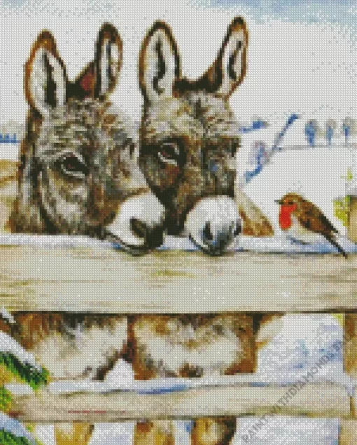 Donkeys And Robin Diamond Painting