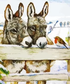 Donkeys And Robin Diamond Painting