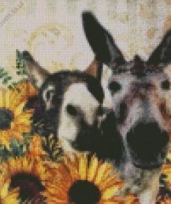 Donkeys And Sunflowers Diamond Painting