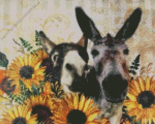 Donkeys And Sunflowers Diamond Painting