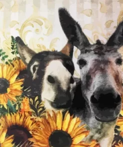 Donkeys And Sunflowers Diamond Painting