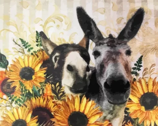 Donkeys And Sunflowers Diamond Painting