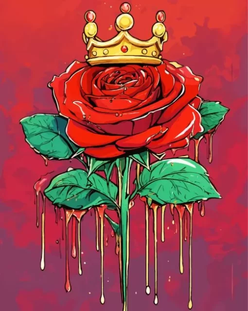 Dripping Red Rose With Crown Diamond Painting