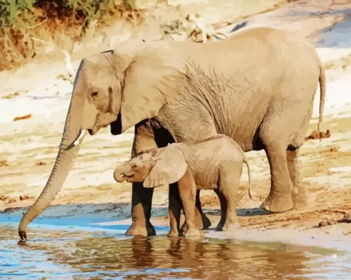 Elephant And Baby Diamond Painting