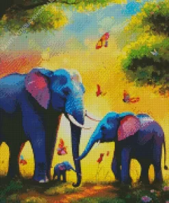 Elephants And Butterflies Diamond Painting