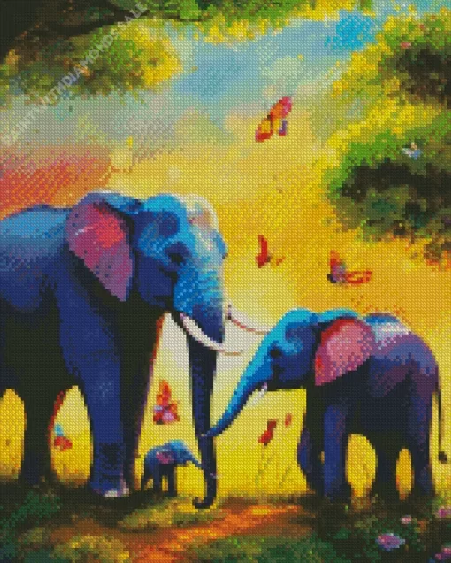 Elephants And Butterflies Diamond Painting