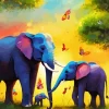 Elephants And Butterflies Diamond Painting