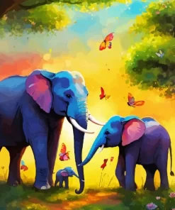 Elephants And Butterflies Diamond Painting