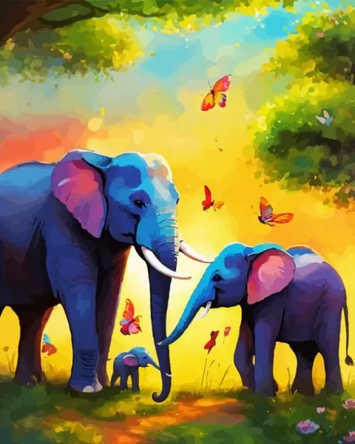 Elephants And Butterflies Diamond Painting