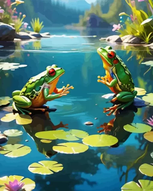 Frogs On Lily Pad Diamond Painting