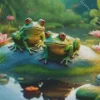 Frogs With Pink Flowers Diamond Painting