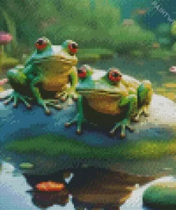 Frogs With Pink Flowers Diamond Painting