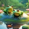 Frogs With Pink Flowers Diamond Painting