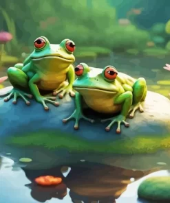 Frogs With Pink Flowers Diamond Painting