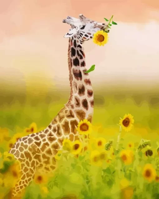 Giraffe And Sunflowers Diamond Painting