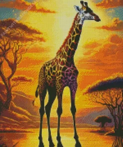 Giraffe At Sunset Diamond Painting