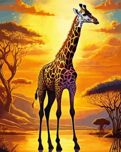 Giraffe At Sunset Diamond Painting