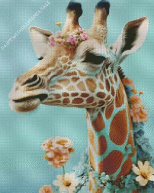 Giraffe With Flowers Diamond Painting