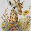 Giraffe With Flowers Art Diamond Painting