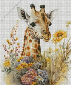 Giraffe With Flowers Art Diamond Painting