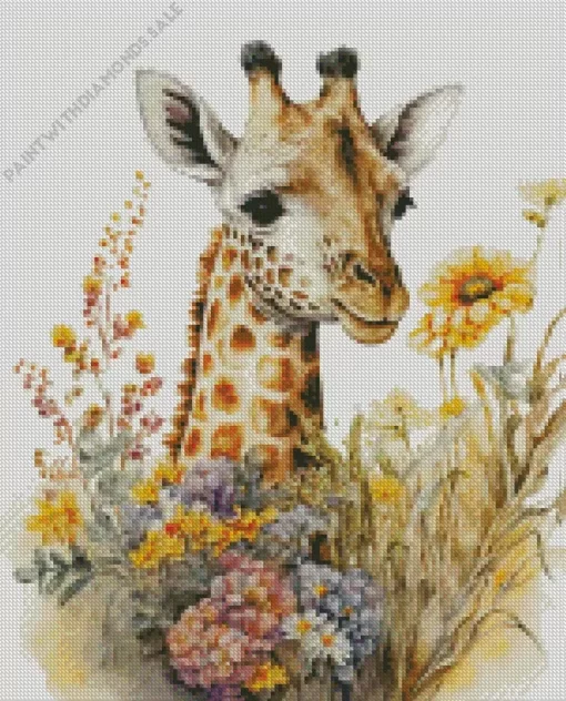 Giraffe With Flowers Art Diamond Painting