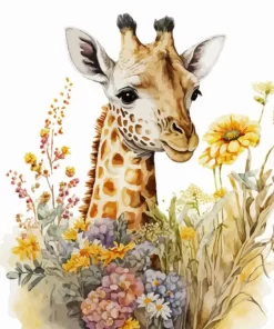 Giraffe With Flowers Art Diamond Painting