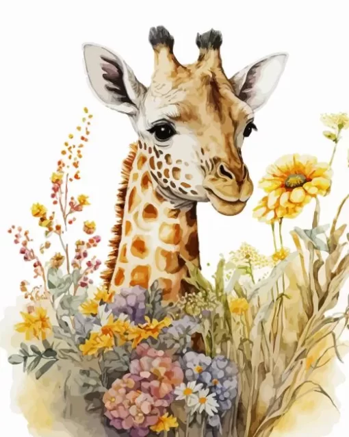 Giraffe With Flowers Art Diamond Painting