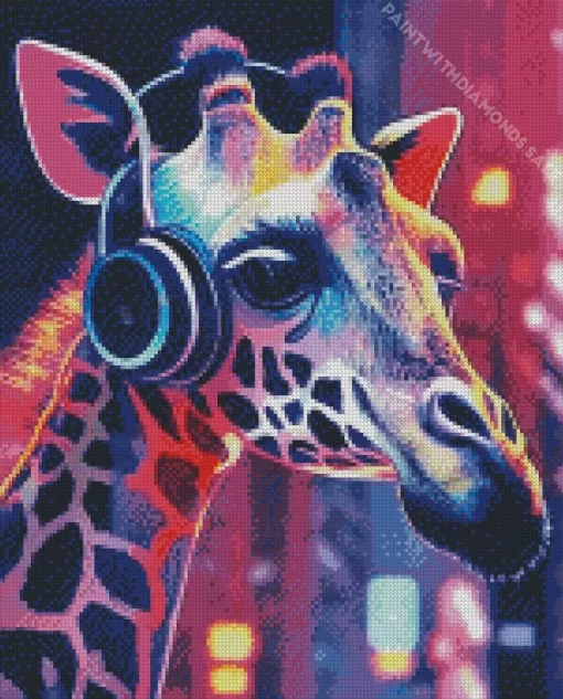 Giraffe With Headphones Diamond Painting