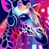 Giraffe With Headphones Diamond Painting