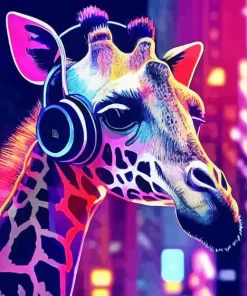 Giraffe With Headphones Diamond Painting