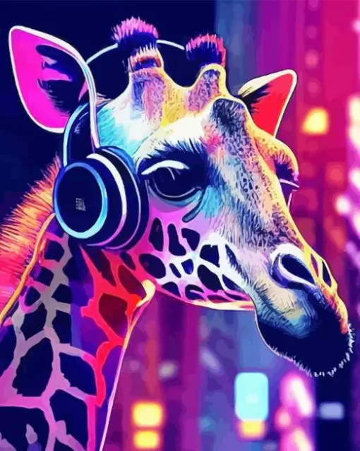 Giraffe With Headphones Diamond Painting