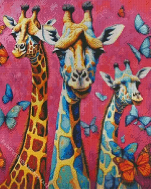 Giraffes And Butterflies Diamond Painting