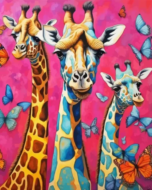 Giraffes And Butterflies Diamond Painting