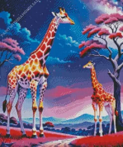 Giraffes At Night Diamond Painting