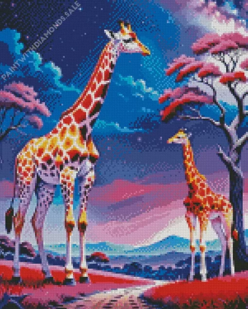 Giraffes At Night Diamond Painting