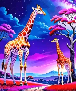 Giraffes At Night Diamond Painting