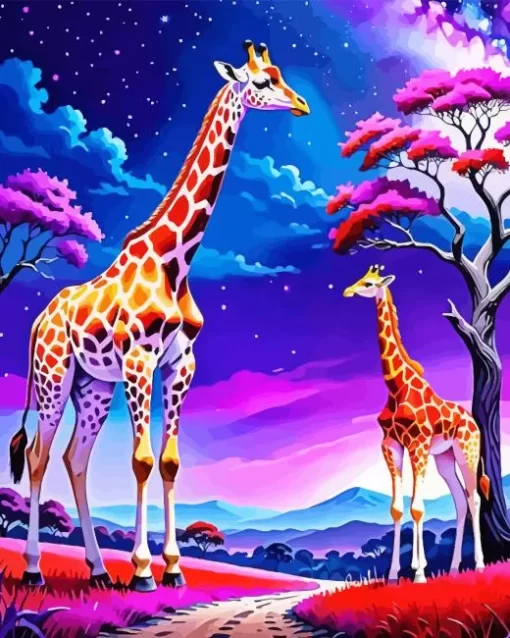 Giraffes At Night Diamond Painting