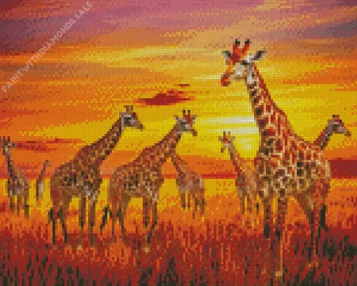 Giraffes At Sunset Diamond Painting