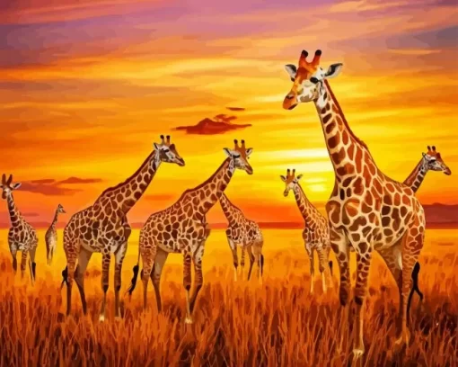 Giraffes At Sunset Diamond Painting