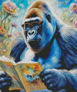 Gorilla With Glasses Reading Diamond Painting