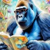 Gorilla With Glasses Reading Diamond Painting