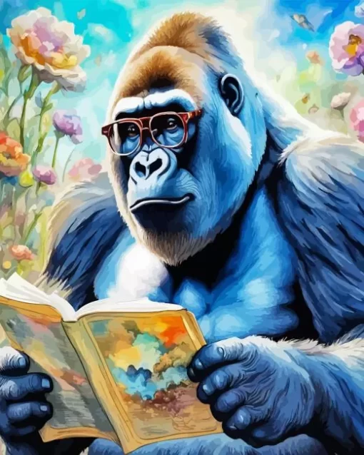 Gorilla With Glasses Reading Diamond Painting