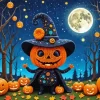 Halloween Pumpkin Wizard Diamond Paintings