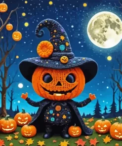 Halloween Pumpkin Wizard Diamond Paintings