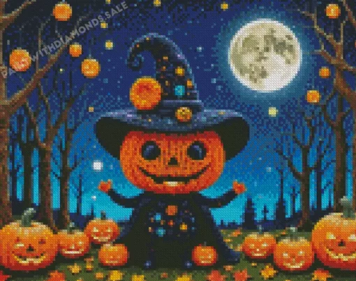 Halloween Pumpkin Wizard Diamond Paintings